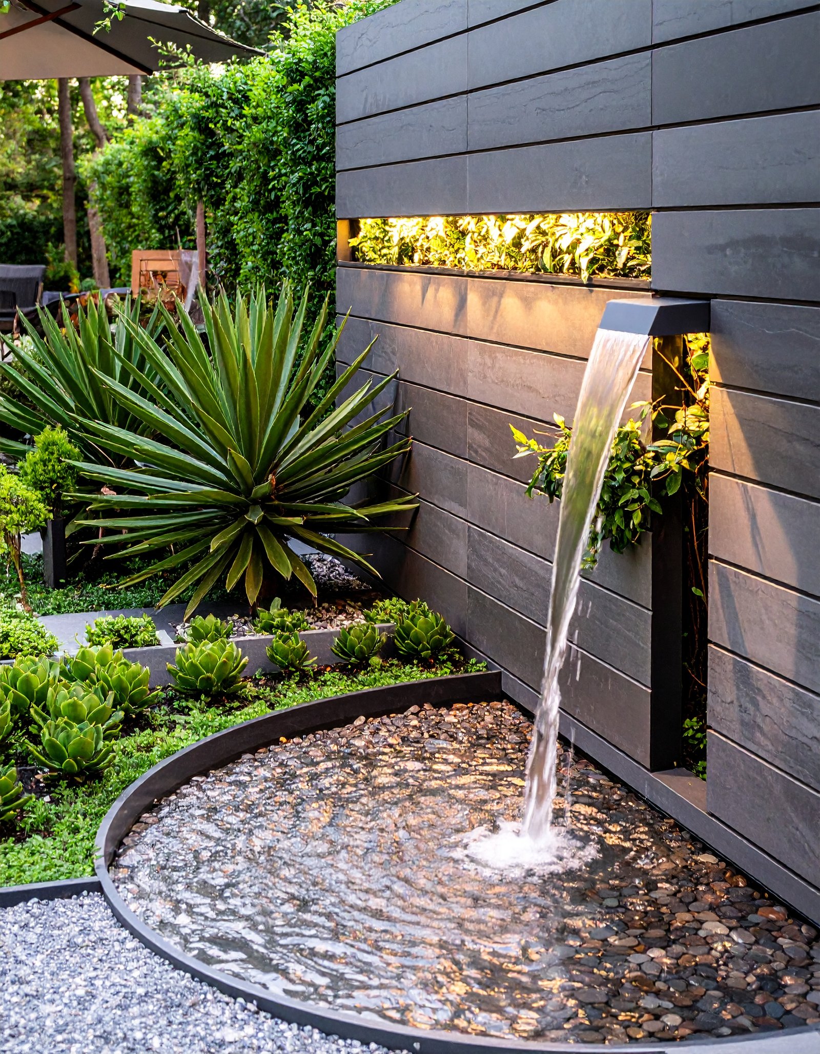 Firefly_muro lloron en un jardin de una casa bonita y moderna 713705